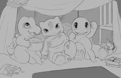 balls bulbasaur charmander chips_(food) cute flaccid food long_foreskin male monochrome nintendo penis pokémon_(species) pokemon pokemon_(species) pokemon_gsc pokemon_rgby popcorn semi-anthro sketch sleepover slimefur smile totodile uncut video_games yaoi