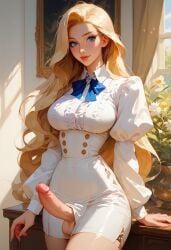 ai_generated blonde_hair blue_eyes corset female futanari