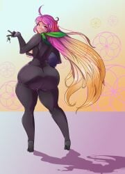 1girls ass big_ass big_butt bimbo blonde_hair bodysuit bubble_butt dat_ass dumptruck_ass female female_only greenm hijiri_byakuren huge_ass huge_butt latex long_hair looking_at_viewer milf purple_eyes purple_hair sideboob smile smiling_at_viewer solo solo_focus touhou two-tone_hair