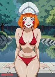 1girls ai_assisted ai_generated batman_(series) batman_beyond batman_beyond:_return_of_the_joker bikini bubbleteexl cartoon clown_makeup dc dcau dee_dee deedee orange_hair red_bikini swimsuit