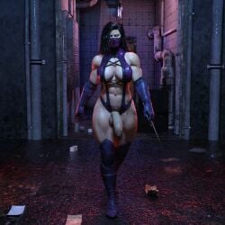 1futa 3d abs balls bam3dx big_breasts black_hair breasts futa_only futanari large_breasts mileena mortal_kombat muscular muscular_futanari penis solo solo_futa