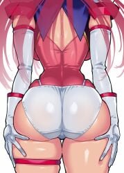 144_(riesztan) ass ass_focus ass_support back back_cutout backboob breasts choukou_(alicesoft) choukou_tenshi_escalayer clothing_cutout deep_skin elbow_gloves escalayer female from_behind gloves grabbing_own_ass hands_on_own_ass head_out_of_frame kouenji_sayuka large_breasts leotard long_hair lower_body no_pants pink_hair pink_leotard red_hair red_leotard shiny_clothes shiny_skin simple_background skin_tight skindentation solo thick_thighs thigh_gap thigh_strap thighs white_background white_gloves