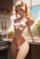 ai_generated blonde_hair cat_ears female futanari kitchen