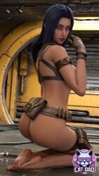 1girls 3d ass big_ass blue_hair caitlyn_kiramman catdad3d_(artist) female league_of_legends riot_games solo