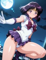 1girls ai_generated bishoujo_senshi_sailor_moon cleavage full_moon hotaru_tomoe night night_sky outdoors panties sailor_saturn sailor_senshi_uniform steak_ai tagme white_panties