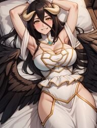 1girls ai_generated albedo_(overlord) black_hair cleavage horns leukocrisp overlord_(maruyama) stable_diffusion succubus succubus_horns succubus_wings