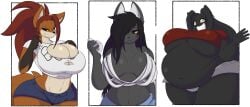 allyson_(dewwydartz) bbw big_breasts breasts cleavage dee(dewwydartz) dewwydarts dewwydartz felid feline female fox furry huge_breasts maddie(dewwydartz) overweight overweight_female ripped_clothing tagme thick_thighs underboob wide_hips wolf