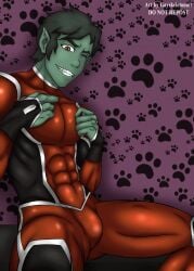 abs beast_boy beast_boy_(dcamu) gay green_hair green_skin justice_league_vs_teen_titans nsfw