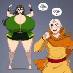 1boy 1female 1girls aang avatar_the_last_airbender big_breasts breasts deztyle english_text female male solo_female speech_bubble tagme text text_bubble toph_bei_fong twitter_link