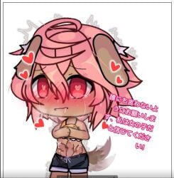 1boy 1femboy 3_penises animal animal_ears animal_tail brown_ears brown_fur brown_hair brown_skin canine chibi_style crying cum cum_on_body dialogue dog_boy dog_ears dog_nose dog_tail embarrassed femboy femboy_only fur_ears furry furry_only gacha gacha_club gacha_heat gacha_life hairpin heart-shaped_pupils hearts_around_body hearts_around_head japanese japanese_dialogue japanese_text looking_at_viewer male male_only multi_genitalia multi_penis open_mouth orange_t-shirt penis pink_hair red_blush red_eyes short_hair short_hair_male shorts shortskioshik shushu_(shortskioshik) standing star star_accessory tagme tail tears text triphallia wagging_tail white_background