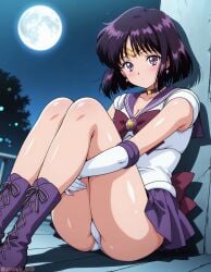 1girls ai_generated bishoujo_senshi_sailor_moon cleavage full_moon hotaru_tomoe night night_sky outdoors panties sailor_saturn sailor_senshi_uniform steak_ai tagme white_panties