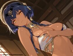 ai_generated candace_(genshin_impact) chart glaring large_breasts one_breast_out