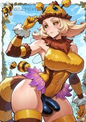 abs ai_generated artifactglitch balls bee bee_antennae beeko_(neeko) big_breasts big_penis blonde_hair bulge bulge_through_clothing futanari gloves hips_wider_than_shoulders league_of_legends looking_at_viewer neeko riot_games smile tagme tail thick_ass thick_thighs thighs watermark yellow_eyes