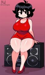 ai_generated big_breasts black_hair boombox female female_only friday_night_funkin girlfriend_(friday_night_funkin) red_dress short_hair sleeveless_dress