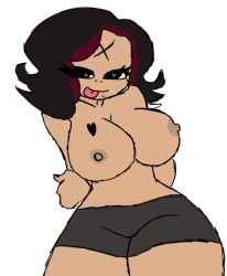 black_hair breasts goth latina red_hair short_hair shorts thick_thighs