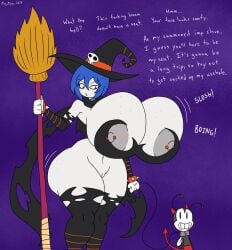 1girls blue_hair costume grey_skin halloween huge_breasts megabippy skimpy tagme thick_thighs tiddy_(megabippy)