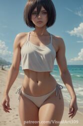 attack_on_titan beach female_only mikasa_ackerman