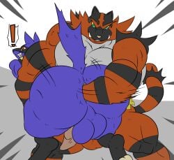 anal anal_fisting anal_sex anthro ass backsack balls big_balls big_butt blue_body bubble_butt duo exclamation_point fisting fur generation_4_pokemon generation_7_pokemon genitals incineroar lucario male male/male muscular muscular_anthro muscular_male nintendo penetration penis pokemon pokemon_(species) reagan700 red_body red_fur