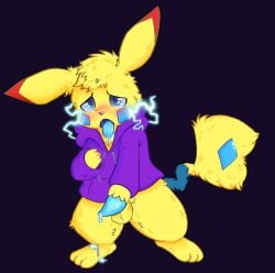 anthro electricity generation_1_pokemon genitals hi_res male masturbation nintendo penis pikachu pokemon pokemon_(species) sinfulshen solo tapering_penis