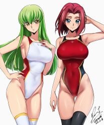 2girls big_breasts c.c. code_geass duo female kallen_stadtfeld swimsuit thighhighs thighs yoo_tenchi