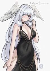 1girls bare_shoulders black_dress breasts chascoby cleavage collar dress head_wings melia_antiqua modakawa_dress necklace silver_hair tagme thighs wings wings_on_head xenoblade_(series) xenoblade_chronicles xenoblade_chronicles_3