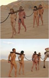 1boys 2girls 3d arms_behind_back black_hair blonde_hair bondage bound_wrists censored censored_penis coffle completely_nude completely_nude_female completely_nude_male fantasytubasa nude nude_female nude_male original pillory slave slaveboy slavegirl