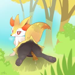 absurdres animal_ears artist_name ass b-epon blush braixen bush dated feet female fox_ears fox_tail from_behind full_body furry grass looking_at_viewer looking_back lying masturbation no_humans on_stomach open_mouth outdoors paws penetration pokémon_(species) pokemon pokemon_(species) pokemon_xy pussy pussy_juice pussy_juice_drip red_eyes signature sky solo spread_legs stick tail text tree uncensored vaginal_object_insertion vaginal_penetration