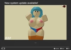 1girls 3d amelia_n. black_eyes blue_hair curvy_thighs huge_breasts menu nintendo nintendo_switch orange_socks roblox roblox_paheal robloxian showing_breasts socks tagme underwear