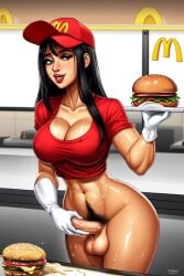 black_hair burger cum cum_in_food exposed food food_play futanari gloved_handjob gloves indian indian_female masturbating masturbation mcdonald's pubes public public_exposure public_nudity sauce tagme tan_body