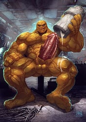 1boy 2013 balls bara ben_grimm blue_eyes cum erection fantastic_four feet humanoid_penis looking_at_viewer luxuris male male_only marvel muscle muscular muscular_male patreon penis solo testicles the_thing_(marvel)