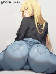 1girls 2024 ai_generated aiz_wallenstein ass ass_focus blonde_hair dungeon_ni_deai_wo_motomeru_no_wa_machigatteiru_darou_ka huge_breasts long_hair minusleto solo stable_diffusion yellow_eyes