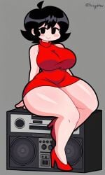 ai_generated big_breasts black_hair boombox female female_only friday_night_funkin girlfriend_(friday_night_funkin) red_dress short_hair sleeveless_dress