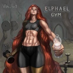 1girls abs breasts elden_ring exercise female female_only fromsoftware malenia_blade_of_miquella muscular muscular_female vivc weightlifting weights