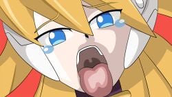 blonde_hair blue_eyes bukkake ciel_(mega_man) cum cum_shot mega_man_zero murakami_teruaki murakami_teruaki_(style) open_mouth tagme taimanin_asagi tongue_out