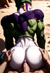 ai_generated ass back balls biceps big_penis blush cell_(dragon_ball) dragon_ball erection gay hand_on_ass hand_on_butt looking_at_viewer looking_back male male/male male_only muscular muscular_male nude_male open_mouth penetration penis penis_in_ass pink_eyes smile toned_body toned_male twall97