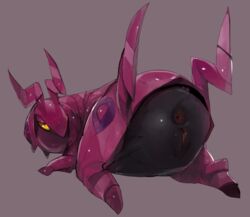 2016 all_fours anus arthropod ass black_body female feral grey_background half-closed_eyes hi_res liteu looking_at_viewer looking_back mouthless nintendo pokemon presenting purple_body pussy red_body scolipede simple_background solo video_games yellow_eyes