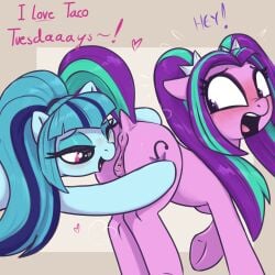 1:1 absurd_res animal_genitalia animal_pussy anus aria_blaze aria_blaze_(eg) ass blue_body blush english_text equestria_girls equid equine equine_genitalia equine_pussy eyelashes female female/female feral feral_on_feral friendship_is_magic genitals hasbro heart_eyes heart_symbol hi_res mammal my_little_pony open_mouth purple_body pussy sonata_dusk sonata_dusk_(eg) t72b text twintails yuri