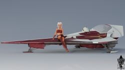 ahsoka_tano alien alien_girl astromech_droid boots clone_wars dc15-a female female_only gloves jedi jedi_padawan looking_at_viewer orange_body orange_skin pinup pinup_(style) pinup_art pinup_pose pinupgirl simple_background sitting skirt spaceship star_wars togruta tubetop