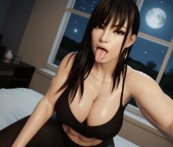 3d 3d_(artwork) abs ai ai_generated big_ass big_booty big_breasts black_hair busty cleavage emo female goth long_hair muscular_female oc original_character pale_skin radnsad solo solo_female solo_focus tensor tensor.art tensor_art thick_thighs tongue tongue_out uno(oc) white_skin