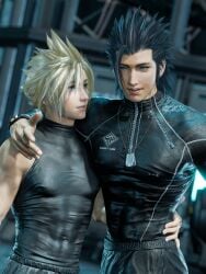 2boys blonde_hair blue_eyes cloud_strife final_fantasy final_fantasy_vii tight_clothing white_skin zack_fair