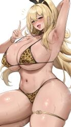 1girls bikini blonde_hair breasts female goddess_of_victory:_nikke green_eyes gyaru huge_breasts long_hair naughty_face nunu_(pixiv69145027) rupee_(nikke) tan tan-skinned_female tanned_skin