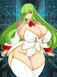 1girls c.c. cleavage code_geass female huge_breasts pilot_suit solo thunder_thighs wide_hips