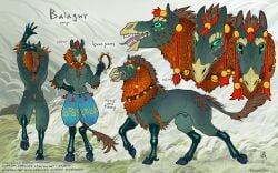 anthro balagur_(ponynok) beak bell digital_drawing_(artwork) digital_media_(artwork) equid equine feathers feral fog forest forest_background green_body hair hi_res hooves horse_tail male mammal mane markings model_sheet musical_instrument nature nature_background nipples percussion_instrument plant ponynok red_rope rope skjavr_(ponynok) solo tail tail_tuft tambourine teal_eyes teeth text tongue tongue_out tree tuft