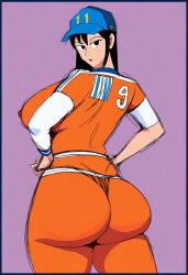 1girls cap coach curvy jumpsuit medium_ass orange_jumpsuit soccer ssktch