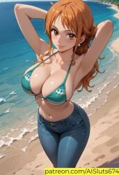 ai_generated ai_sluts armpits bikini huge_breasts nami nami_(one_piece) one_piece orange_hair sole_female