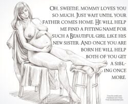 1girls areolae big_breasts black_and_white breasts edit edited english_text female female_only firez huge_belly implied_incest inbreeding large_breasts monochrome mother_and_son nipples oddly_wholesome pregnant ready_to_pop solo text wholesome