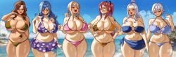 6+girls 6girls beach big_breasts bikini bikini_bottom bikini_top blonde_hair blue_bikini blue_bikini_top blue_eyes blue_hair bottomwear breasts brown_eyes brown_hair cana_alberona cleavage erza_scarlet fairy_tail female female_only hair hair_ornament hands_on_hips high_resolution highres hips huge_breasts jerkdibuja juvia_lockser large_breasts light_blue_bikini lips lisanna_strauss long_hair lucy_heartfilia mirajane_strauss pink_bikini ponytail purple_bikini red_hair ribbon sarong short_hair side-tie_bikini sisters smile sparkles striped_bikini tattoo tattoo_on_belly tattoo_on_shoulder tattoo_on_thigh thick_thighs thighs topwear twintails white_hair wide_hips widescreen yellow_bikini