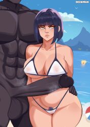 1boy 1girls absurd_res bikini breasts cameltoe cheating cheating_wife dark-skinned_male dark_skin deckman female female_focus hand_on_hip hi_res hyuuga_hinata interracial large_breasts mature_female milf mother mrdeck naruto penis pubic_hair swimsuit thick_thighs thighs wide_hips