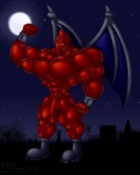 balls bara big_muscles demon demon's_crest firebrand flaccid flexing ghosts_'n_goblins male male_only muscles muscular nude penis red_arremer red_body red_skin solo solo_male theravic wings