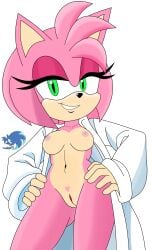 absurd_res alpha_channel amy_rose anthro bathrobe breasts clothing dashcharlesroseth eulipotyphlan eyelashes eyeshadow female genitals green_eyes hands_on_hips hedgehog hedgehog_girl hi_res makeup mammal nipples pink_body pink_nipples pubes pussy robe sega smile solo sonic_(series) sonic_the_hedgehog_(series) tagme_(artist) watermark